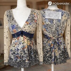 Vintage Alberto Makali Lace Fairycore Boho Top | Sheer Floral Velvet | Tie Back